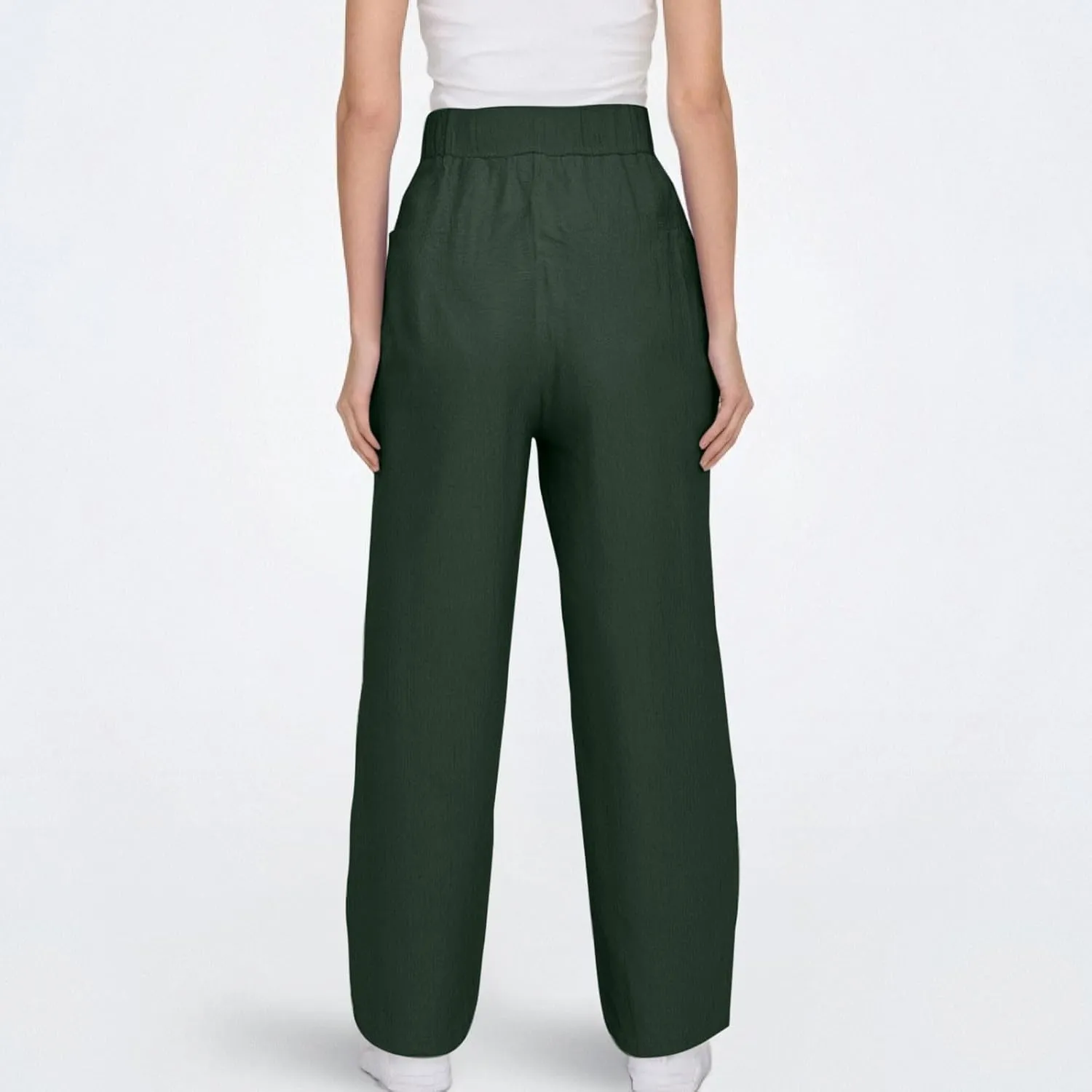 Linen Pants Women Summer Casual Cotton Linen Pants High Waisted Drawstring Lounge Pants Beach Trousers