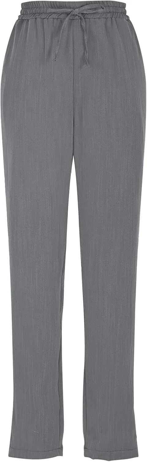 Linen Pants Women Trendy 2025 Casual Summer High Waisted Drawstring Lounge Trousers Straight Leg Pant with Pockets