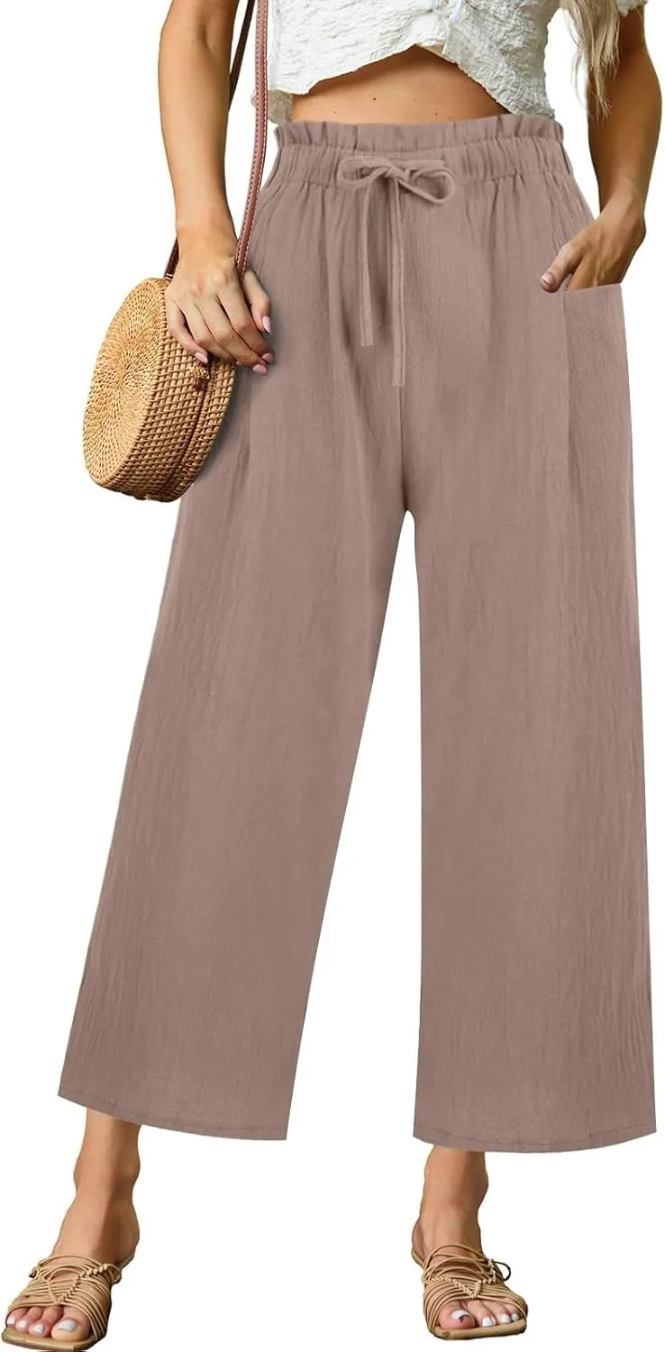 Linen Pants Women,Vacation Outfits Plus Size Beach Shorts Dressy Casual Trouser Gauze Spring Pants for Women