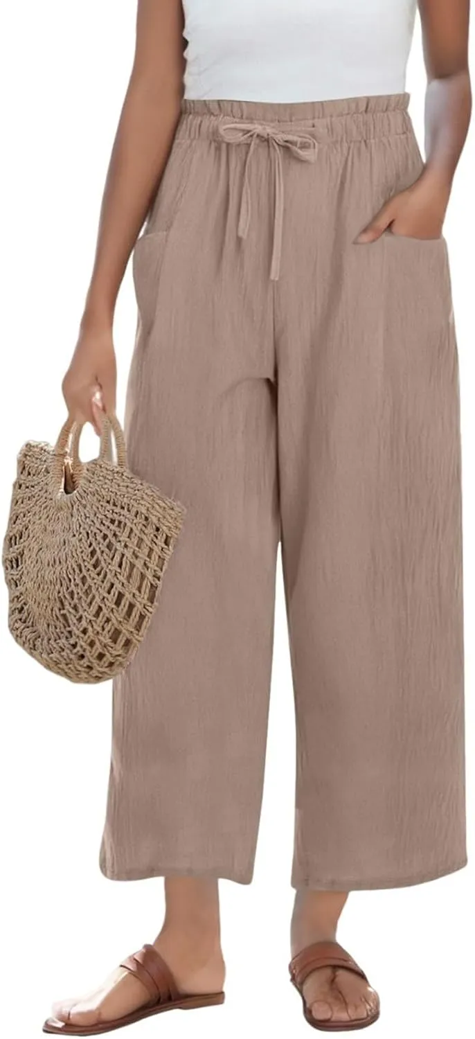 Linen Pants Women,Vacation Outfits Plus Size Beach Shorts Dressy Casual Trouser Gauze Spring Pants for Women
