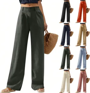 Linen Wide Leg Pants for Women Business Casual High Waisted Dress Pants Office Work Pants Straight Trousers w/Pockets
