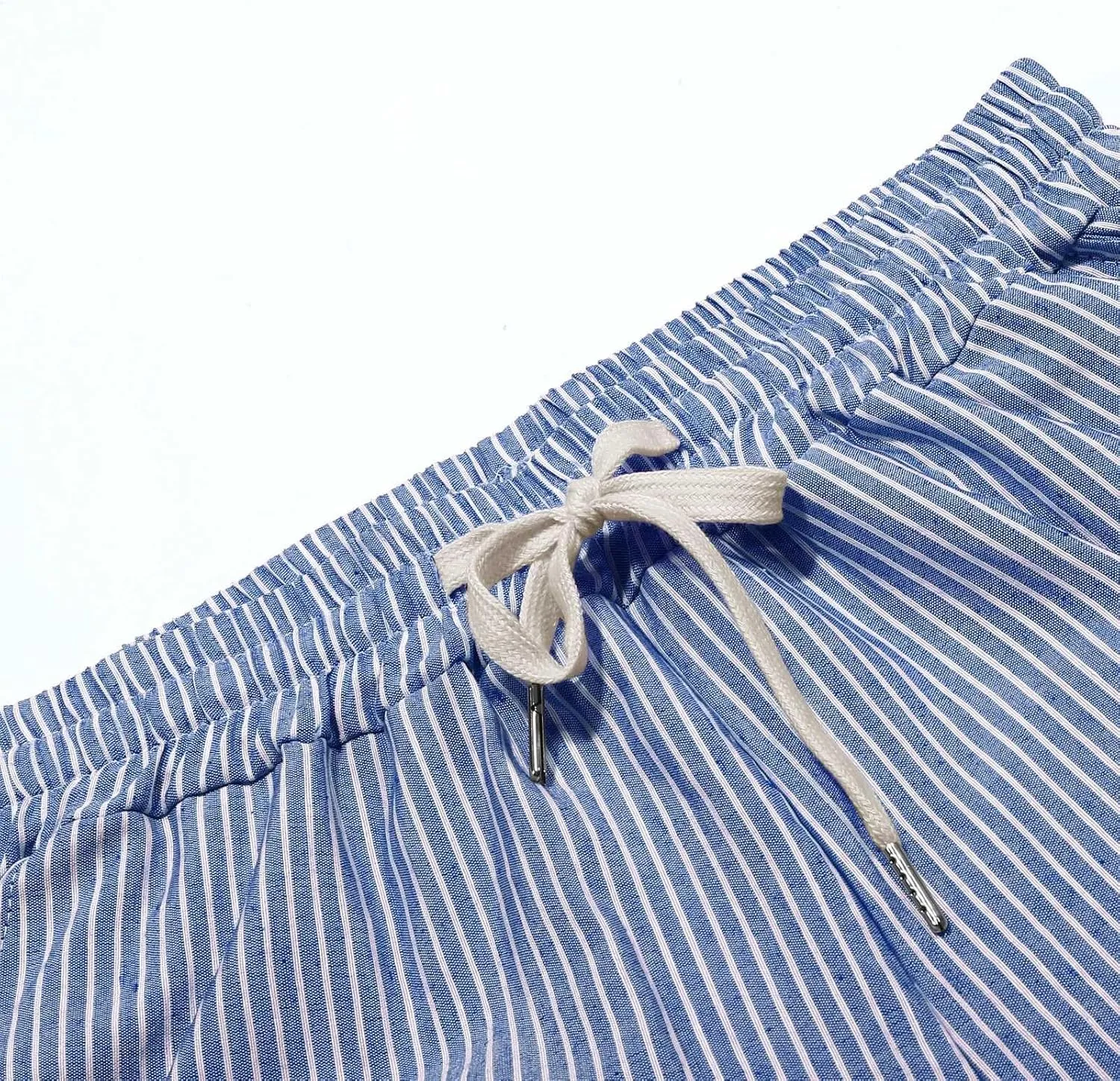 Lounge Pants for Women Cotton Linen Striped Button Down Pants Elastic Waist Pockets Plus Size Ankle Cuffed Pants 2024