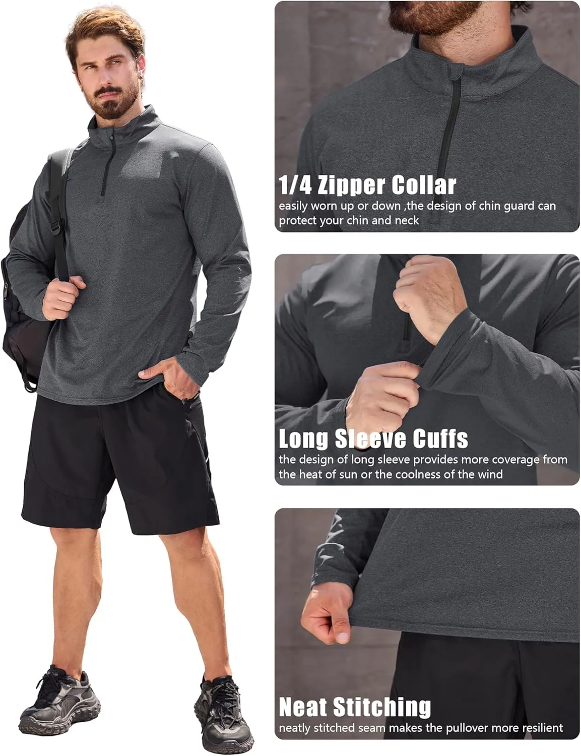 MAGCOMSEN Mens Quarter Zip Pullover Fleece Lined Long Sleeve Golf Shirts 1/4 Zip Thermal Running Athletic Sweatshirts