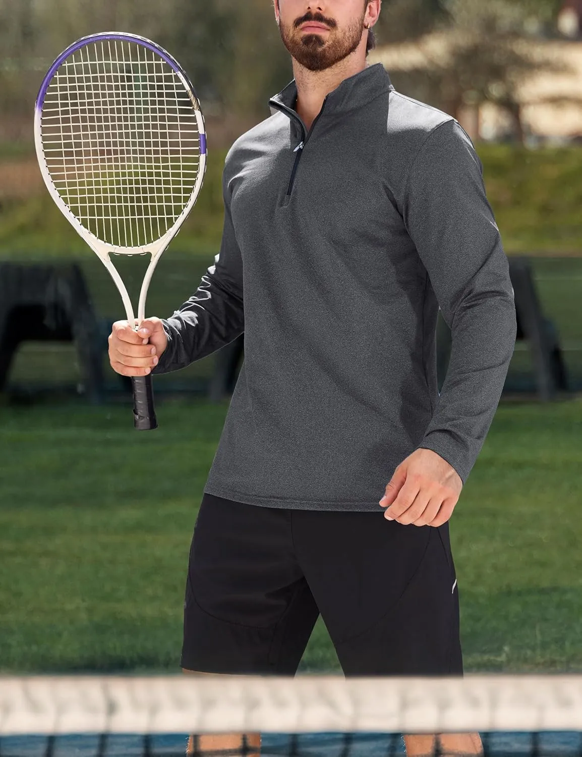 MAGCOMSEN Mens Quarter Zip Pullover Fleece Lined Long Sleeve Golf Shirts 1/4 Zip Thermal Running Athletic Sweatshirts