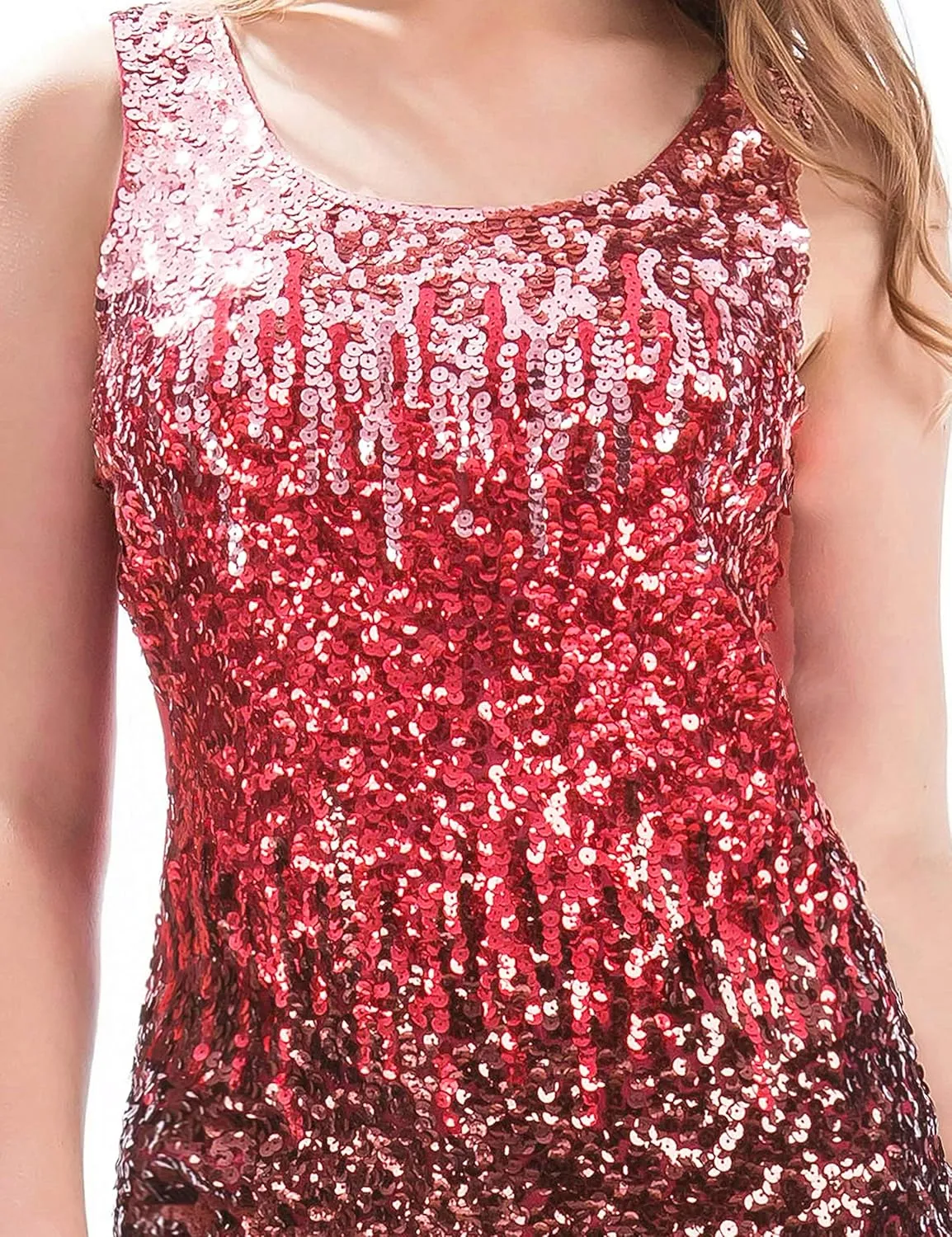 MANER Women's Sequin Tops Sleeveless Glitter Gradient Tank Club Party Vest XS-3XL