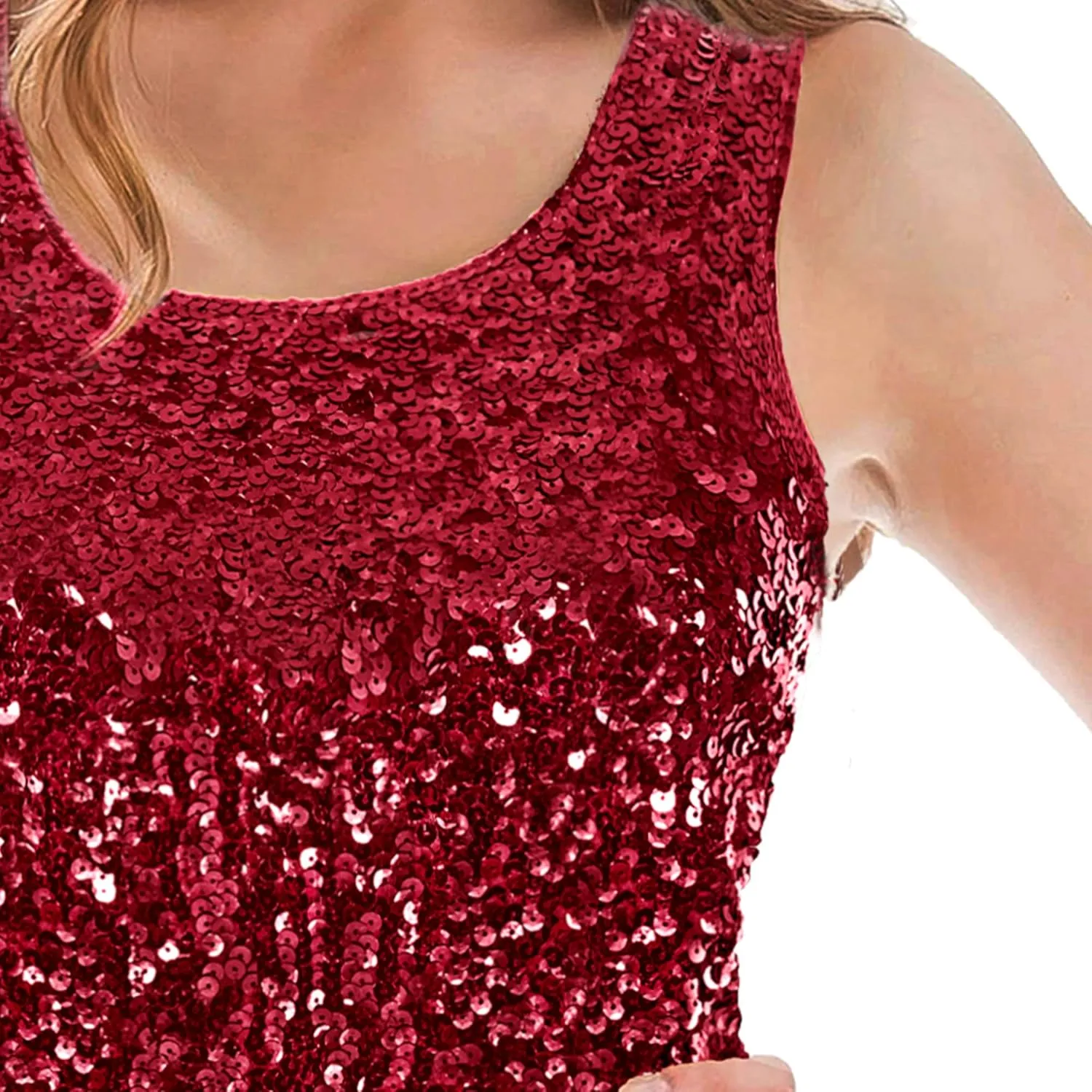MANER Women's Sequin Tops Sleeveless Glitter Gradient Tank Club Party Vest XS-3XL