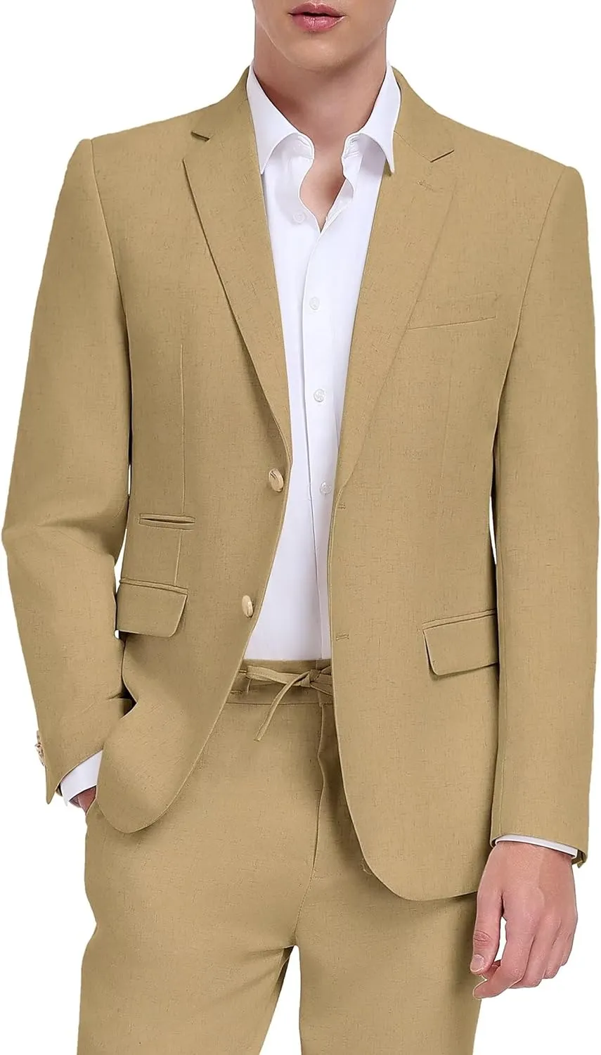 Men Linen Suits 2 Piece Summer Beach Suit Casual Holiday Outfits Lightweight Groomsmen Blazer Pants Set Wedding Prom Tuxedos