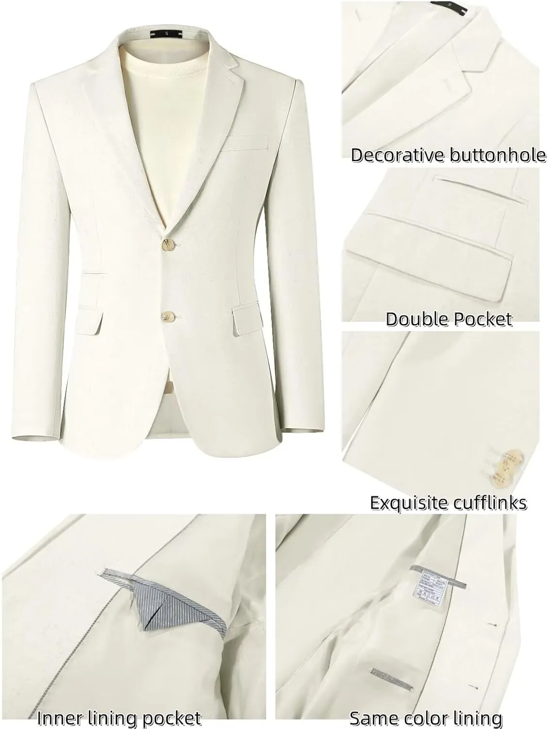 Men Linen Suits 2 Piece Summer Beach Suit Casual Holiday Outfits Lightweight Groomsmen Blazer Pants Set Wedding Prom Tuxedos