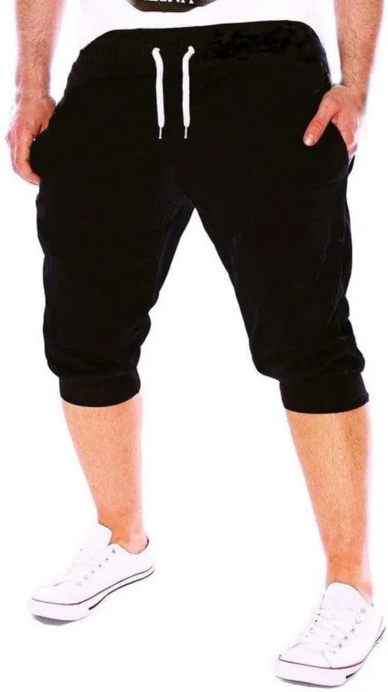 Mens 3/4 Joggers Capri Pants Slim Fit Lightweight Yoga Running Athletic Active Pants Casual Workout Gym Training Sweatpants