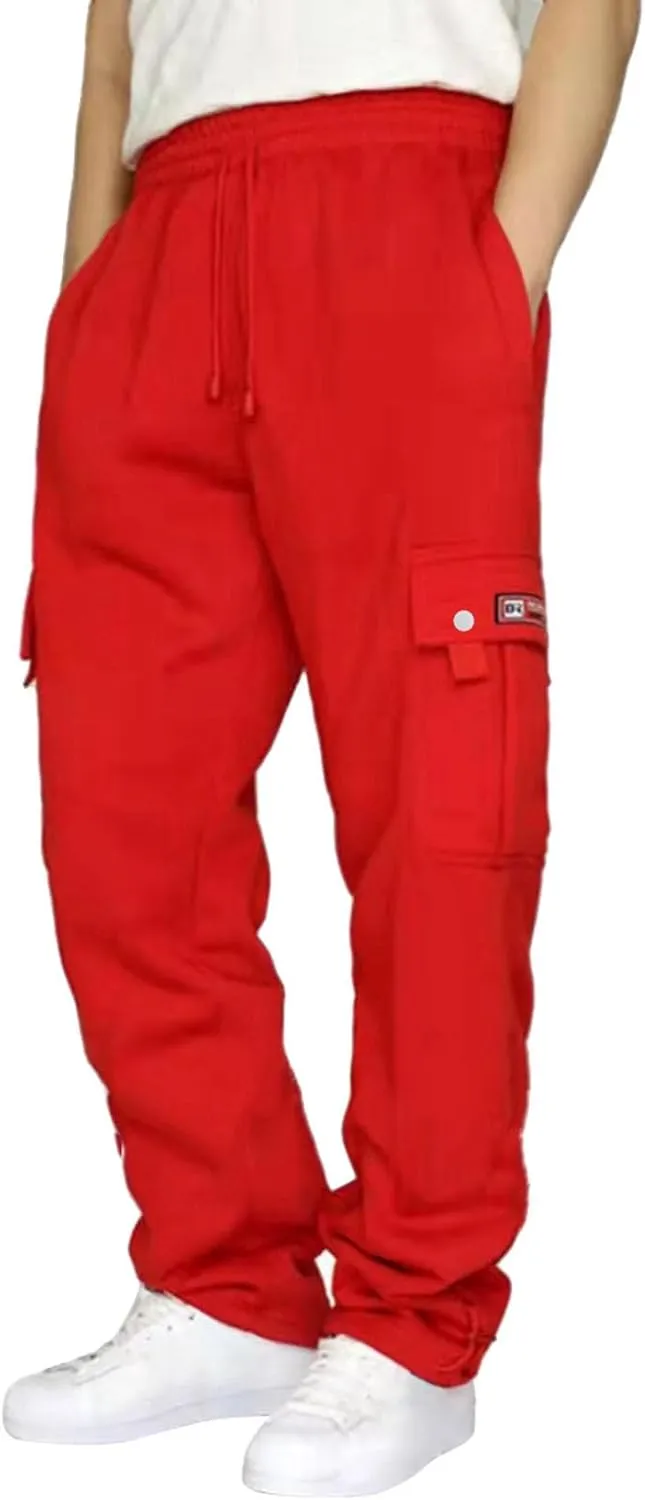 Men's Cargo Pants Plus Size Pocket Lace Up Elastic Waist Pants Trousers Overall Cute Plush