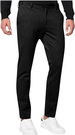 Mens Casual Stretch Chino Pants Slim Fit Expandable Waist Flat Front Khaki Pant Lightweight Golf Trousers with Pocket