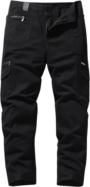 Mens Heavyweight Fleece Cargo Sweatpants Baggy Loose Fit Elastic Waist Athletic Jogger Sweatpants with Multi-Pockets