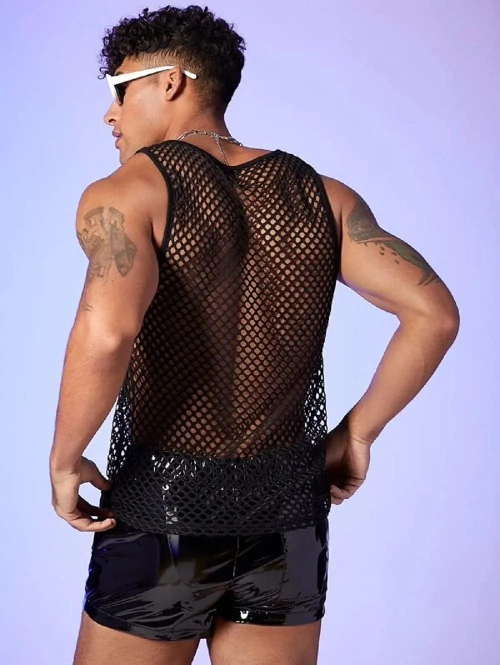 Men's Rasta String Mesh Vest Fishnet Fitted 100% Cotton Sleeveless Muscle Tank Top