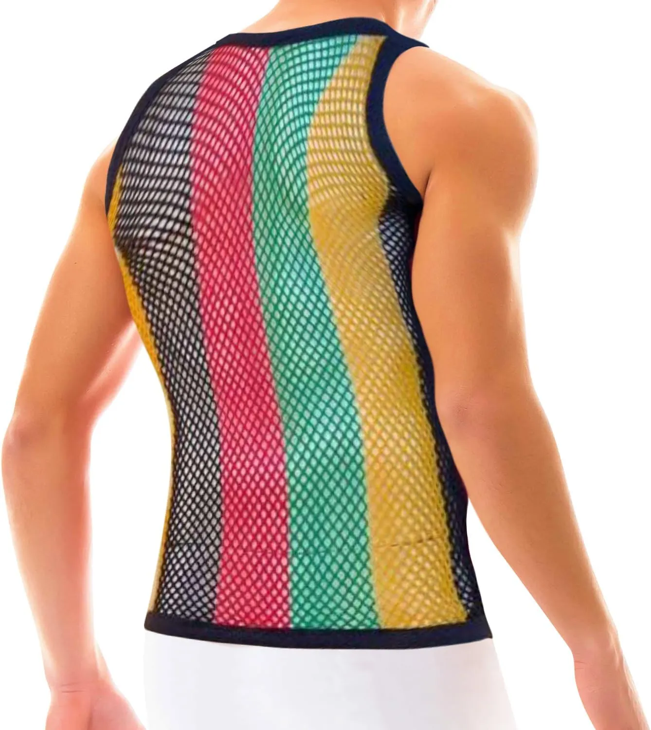 Men's Rasta String Mesh Vest Fishnet Fitted 100% Cotton Sleeveless Muscle Tank Top