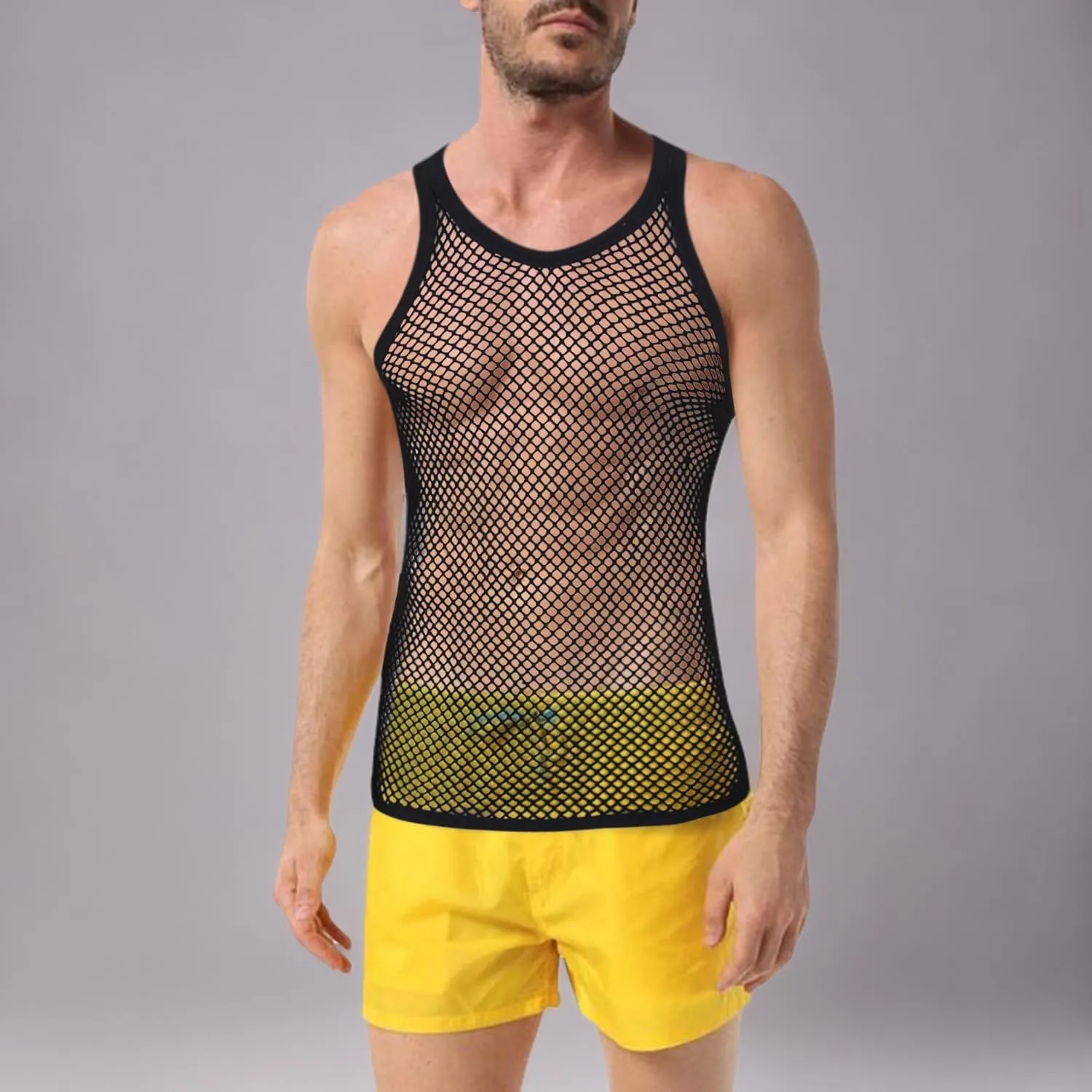 Men's Rasta String Mesh Vest Fishnet Fitted 100% Cotton Sleeveless Muscle Tank Top