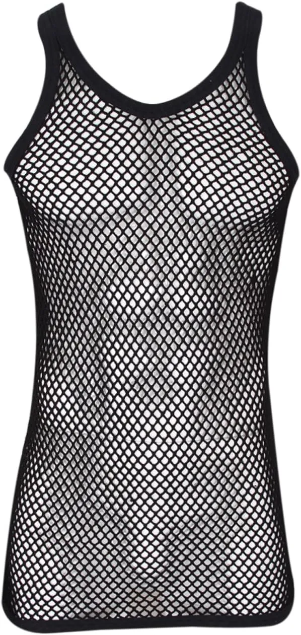 Men's Rasta String Mesh Vest Fishnet Fitted 100% Cotton Sleeveless Muscle Tank Top
