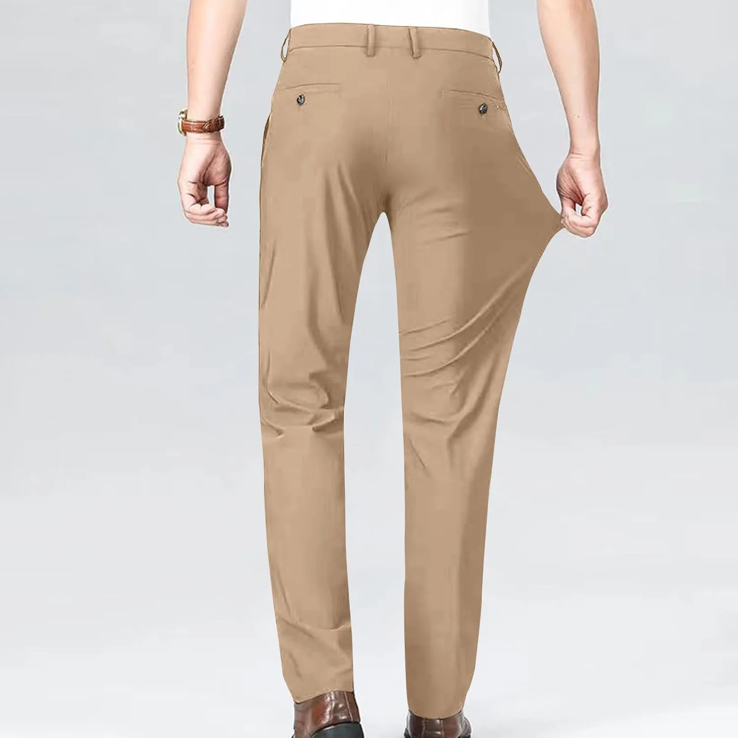 Mens Stretch Dress Pants Slim Fit Golf Pants Expandable Waist Bussiness Casual Suit Pants with Pockets