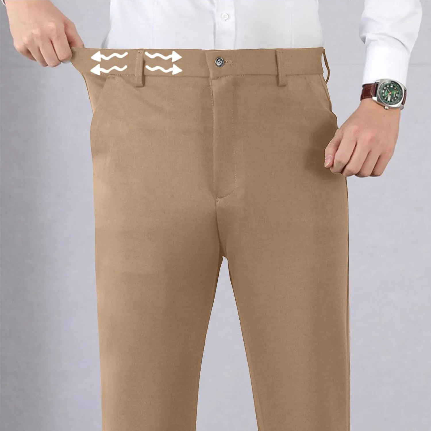 Mens Stretch Dress Pants Slim Fit Golf Pants Expandable Waist Bussiness Casual Suit Pants with Pockets