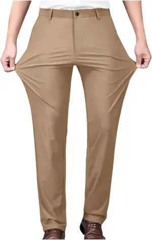 Mens Stretch Dress Pants Slim Fit Golf Pants Expandable Waist Bussiness Casual Suit Pants with Pockets
