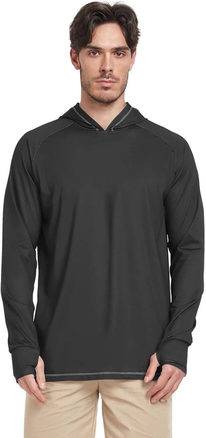 Men's Sun Protection Hoodie Long Sleeve UPF 50   Sun Shirt with Hood Lightweight Hooded Rash Guard Sunproof Shirts