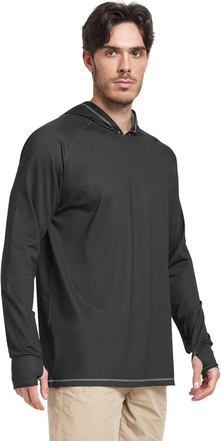 Men's Sun Protection Hoodie Long Sleeve UPF 50   Sun Shirt with Hood Lightweight Hooded Rash Guard Sunproof Shirts