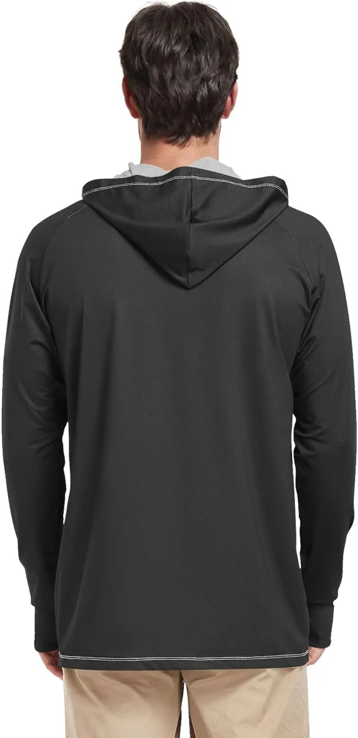 Men's Sun Protection Hoodie Long Sleeve UPF 50   Sun Shirt with Hood Lightweight Hooded Rash Guard Sunproof Shirts