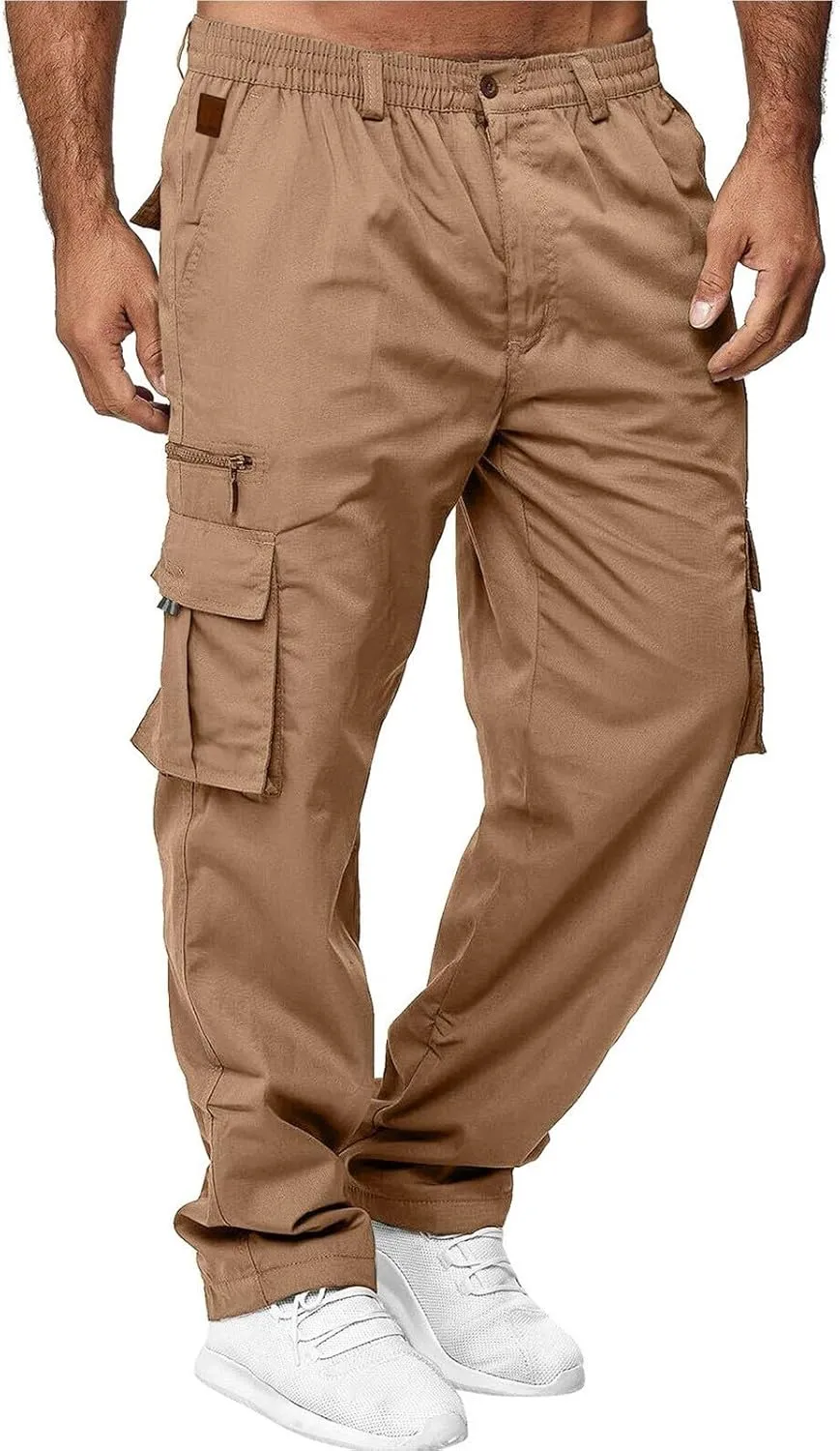 Mens Zip Joggers Pants Mens Fashion Casual Loose Cotton Plus Size Pocket Elastic Waist Pants Trousers Stretch