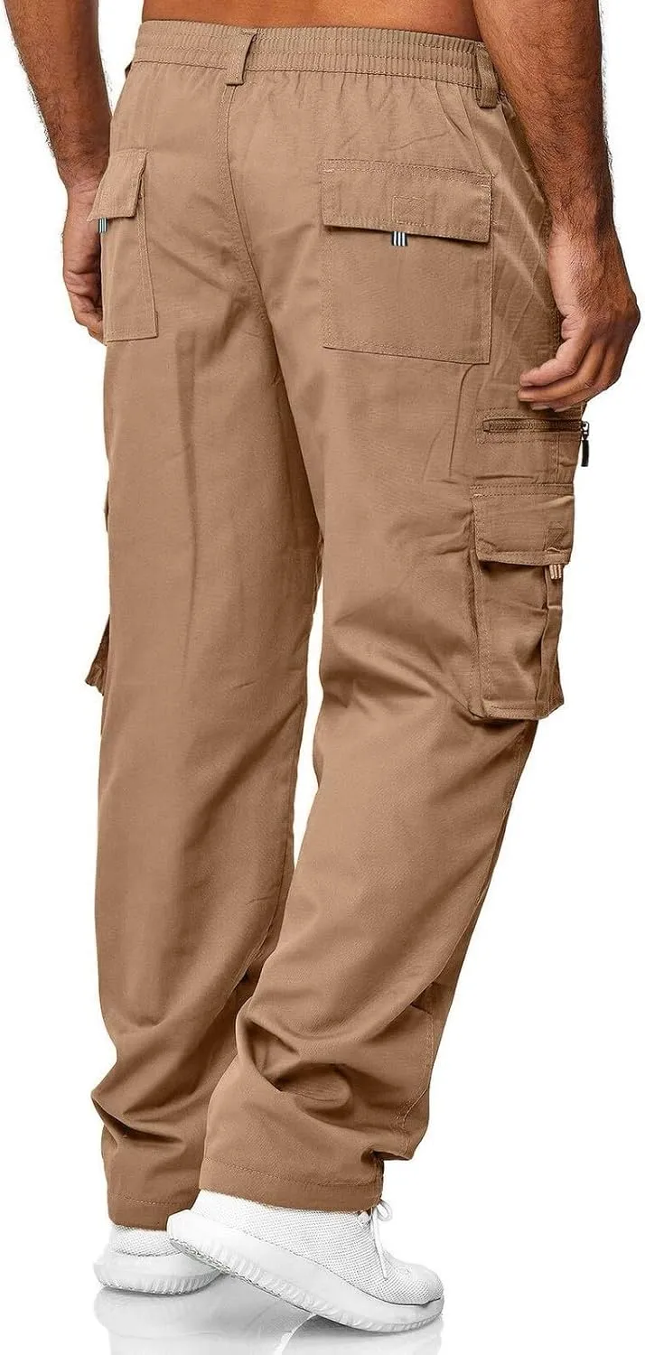Mens Zip Joggers Pants Mens Fashion Casual Loose Cotton Plus Size Pocket Elastic Waist Pants Trousers Stretch
