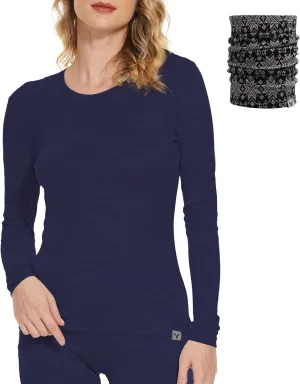 MERINNOVATION Merino Wool Base Layer Women 100% Merino Wool Long Sleeve Thermal Shirts for Women for Skiing Hiking