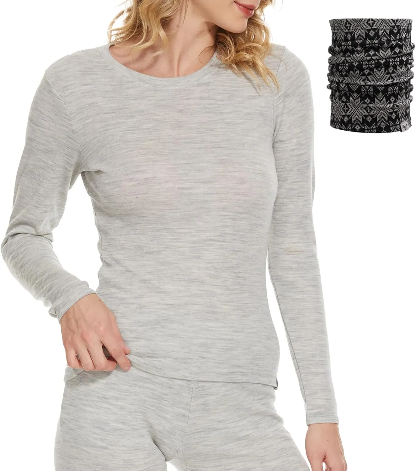 MERINNOVATION Merino Wool Base Layer Women 100% Merino Wool Long Sleeve Thermal Shirts for Women for Skiing Hiking