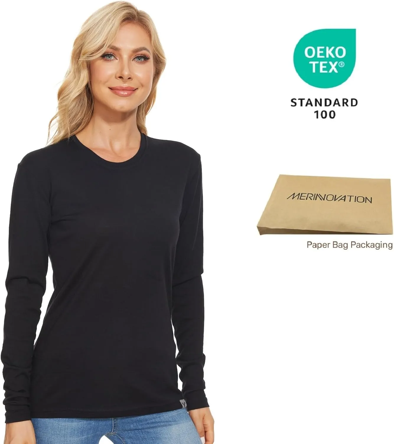 MERINNOVATION Merino Wool Base Layer Women 100% Merino Wool Long Sleeve Thermal Shirts for Women for Skiing Hiking