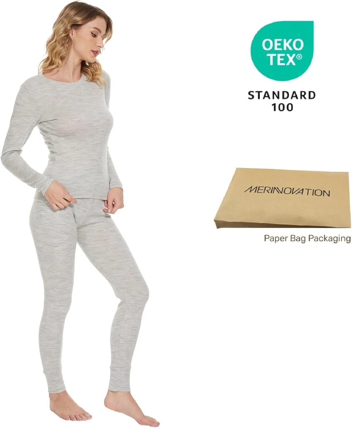 MERINNOVATION Merino Wool Base Layer Women 100% Merino Wool Long Sleeve Thermal Shirts for Women for Skiing Hiking