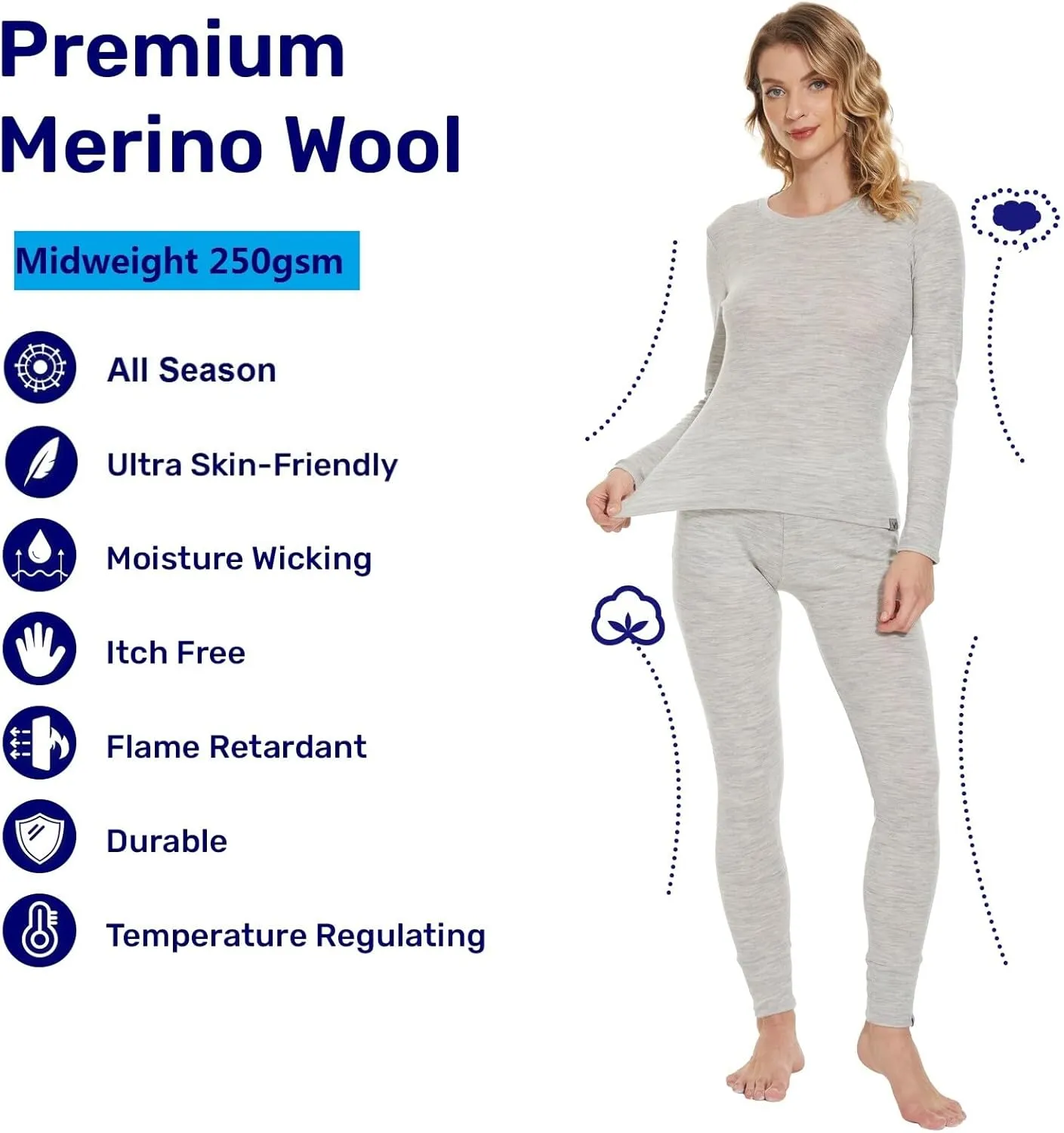 MERINNOVATION Merino Wool Base Layer Women 100% Merino Wool Long Sleeve Thermal Shirts for Women for Skiing Hiking