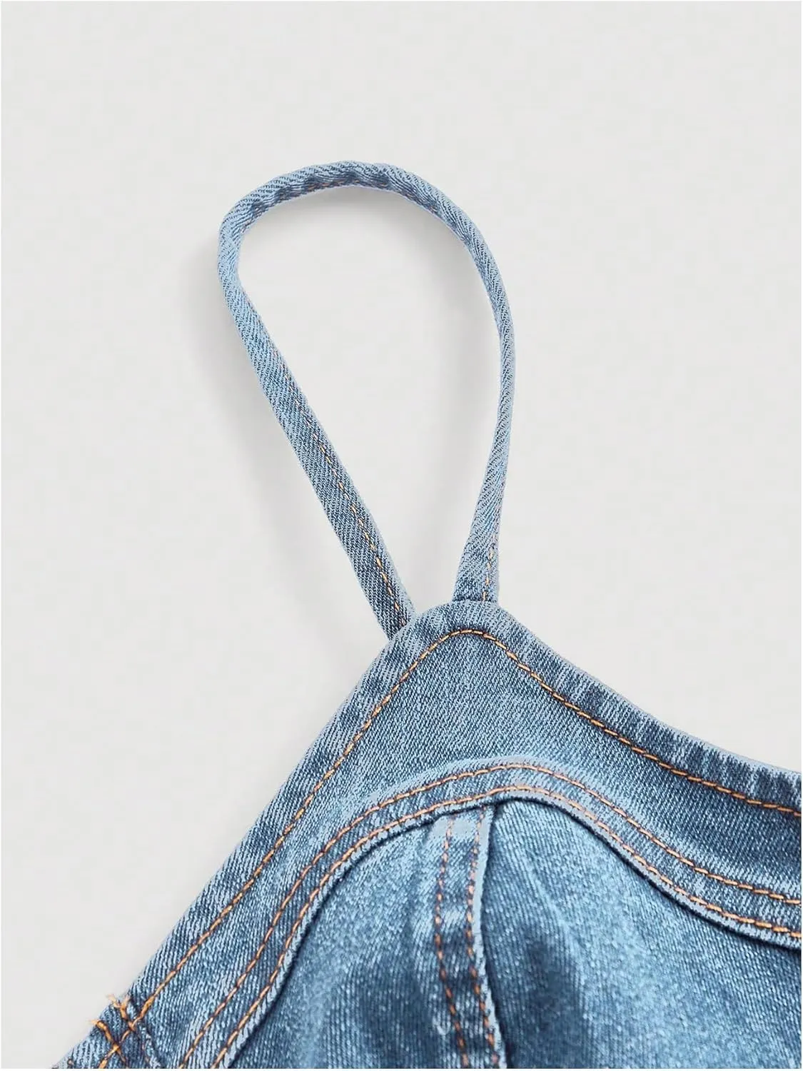 Milumia Women's Denim Bustier Crop Top Zip Front Spaghetti Strap Jean Cami Tank Tops
