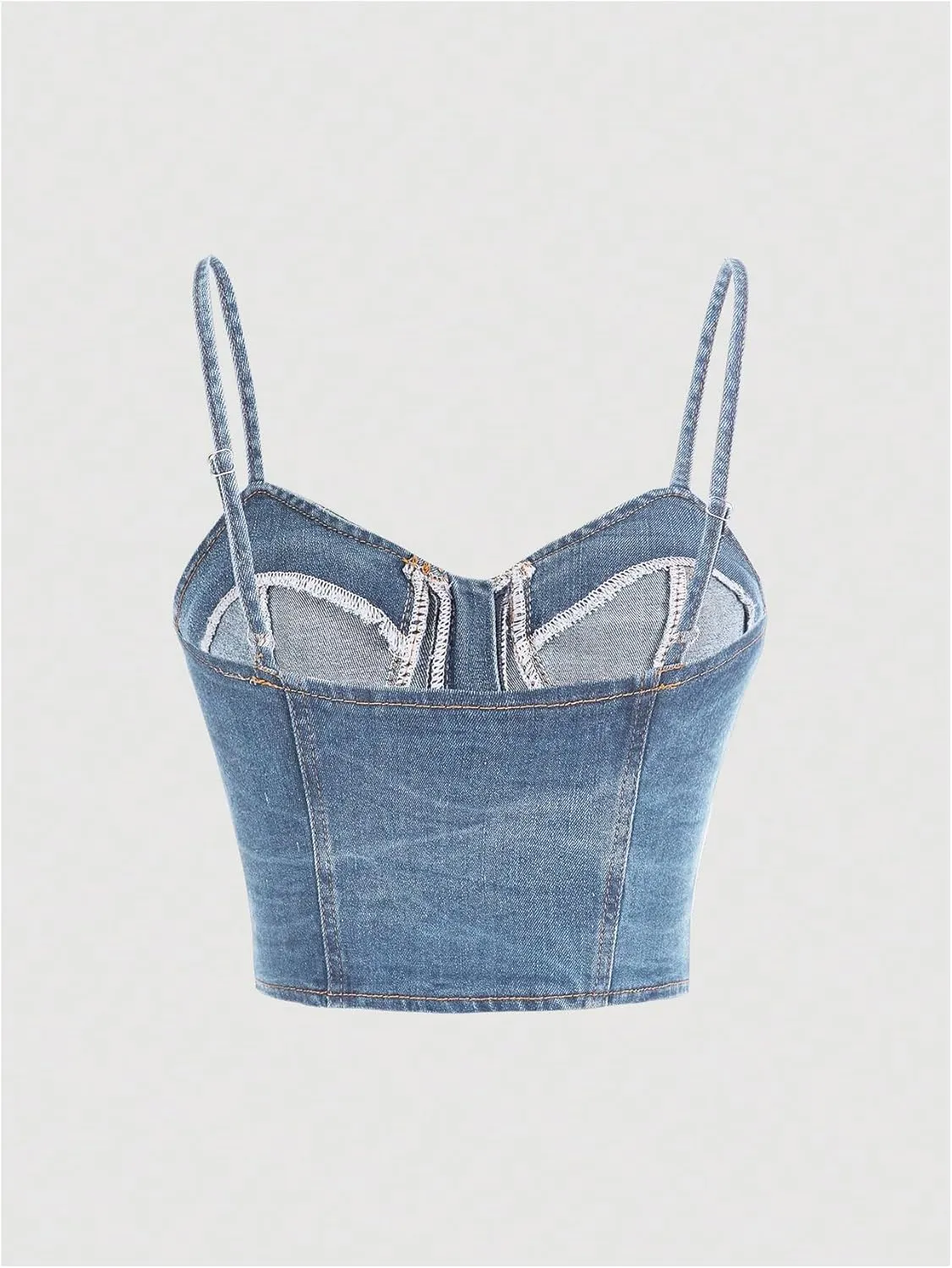 Milumia Women's Denim Bustier Crop Top Zip Front Spaghetti Strap Jean Cami Tank Tops