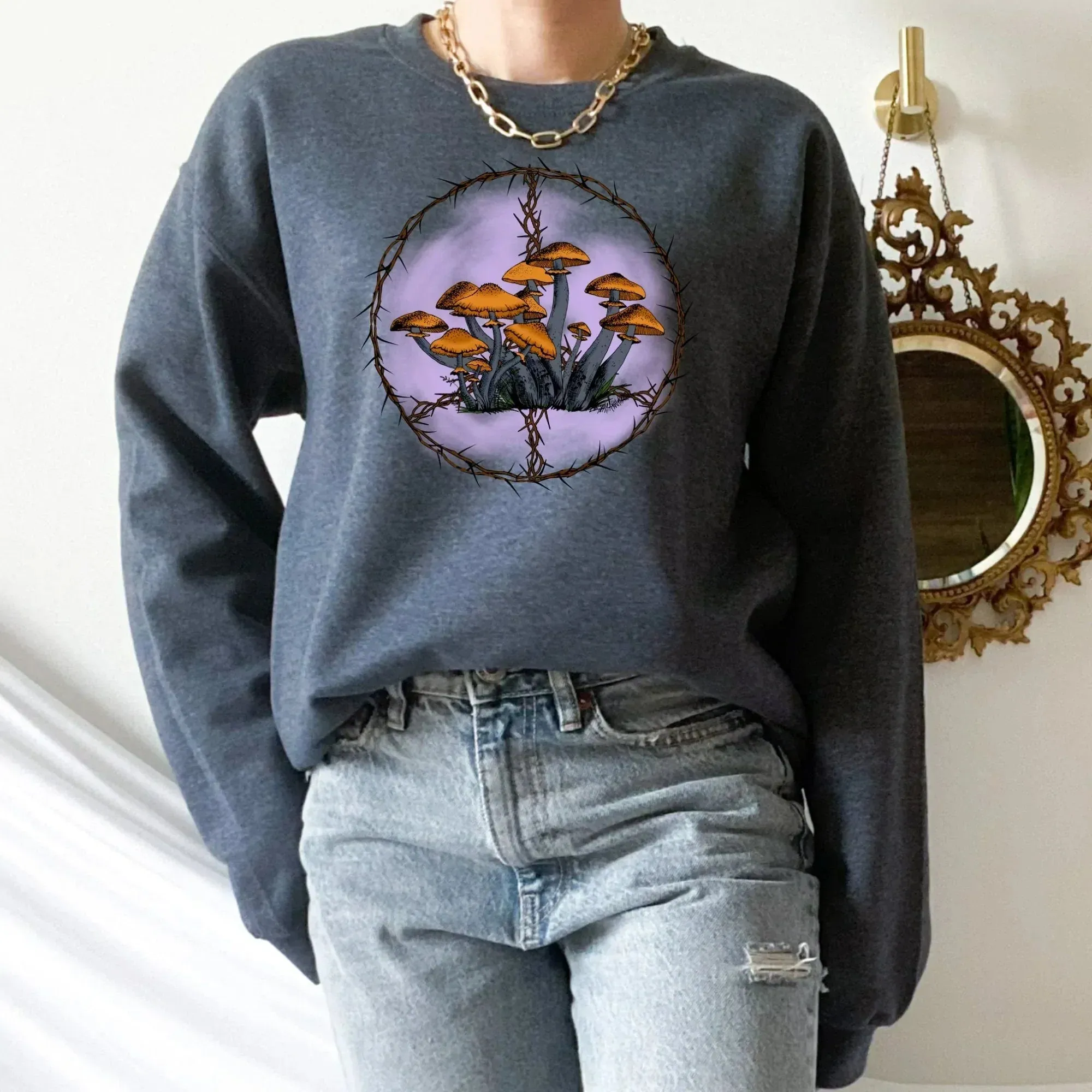 Mushroom Shirt, Mushroom Hoodie, Magic Mushroom Sweater, Mushroom Sweatshirt, Dark Academia Sweatshirt, Goblincore Clothing, Pastel Goth Tee