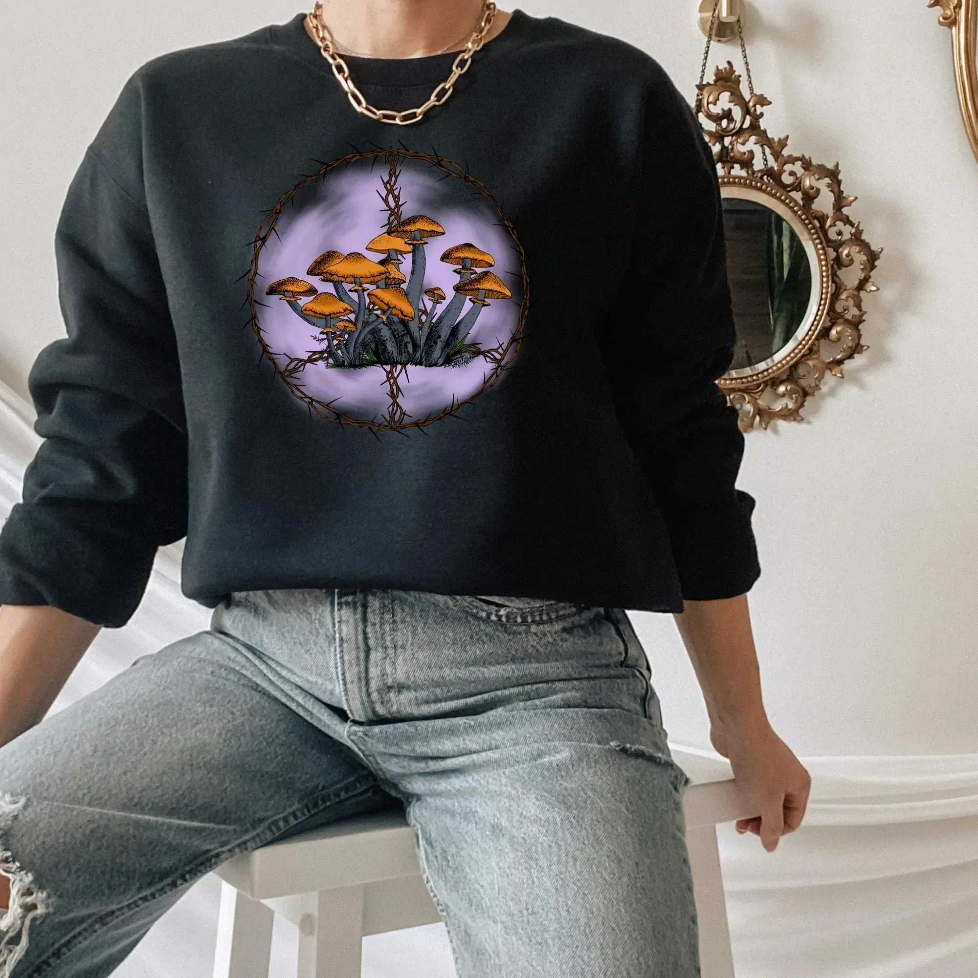 Mushroom Shirt, Mushroom Hoodie, Magic Mushroom Sweater, Mushroom Sweatshirt, Dark Academia Sweatshirt, Goblincore Clothing, Pastel Goth Tee