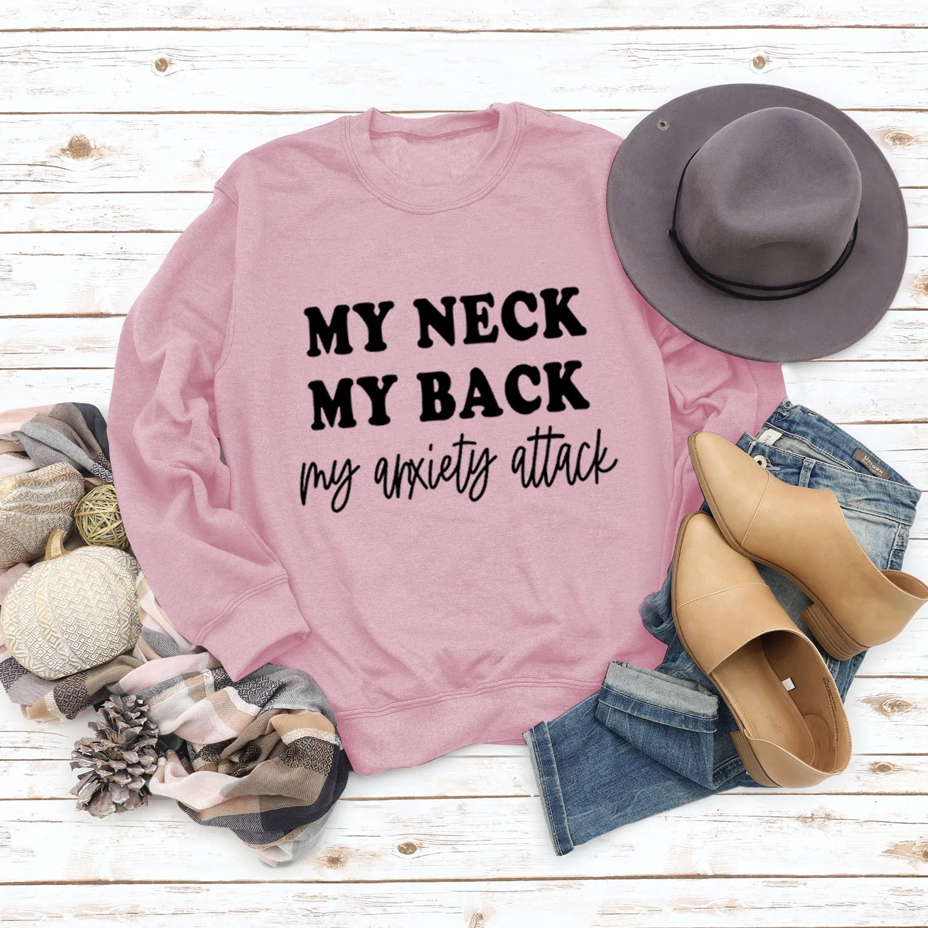 MY NECK MY BACK Fashion Round Neck Large Size Women Long-sleeved Printed Sweater