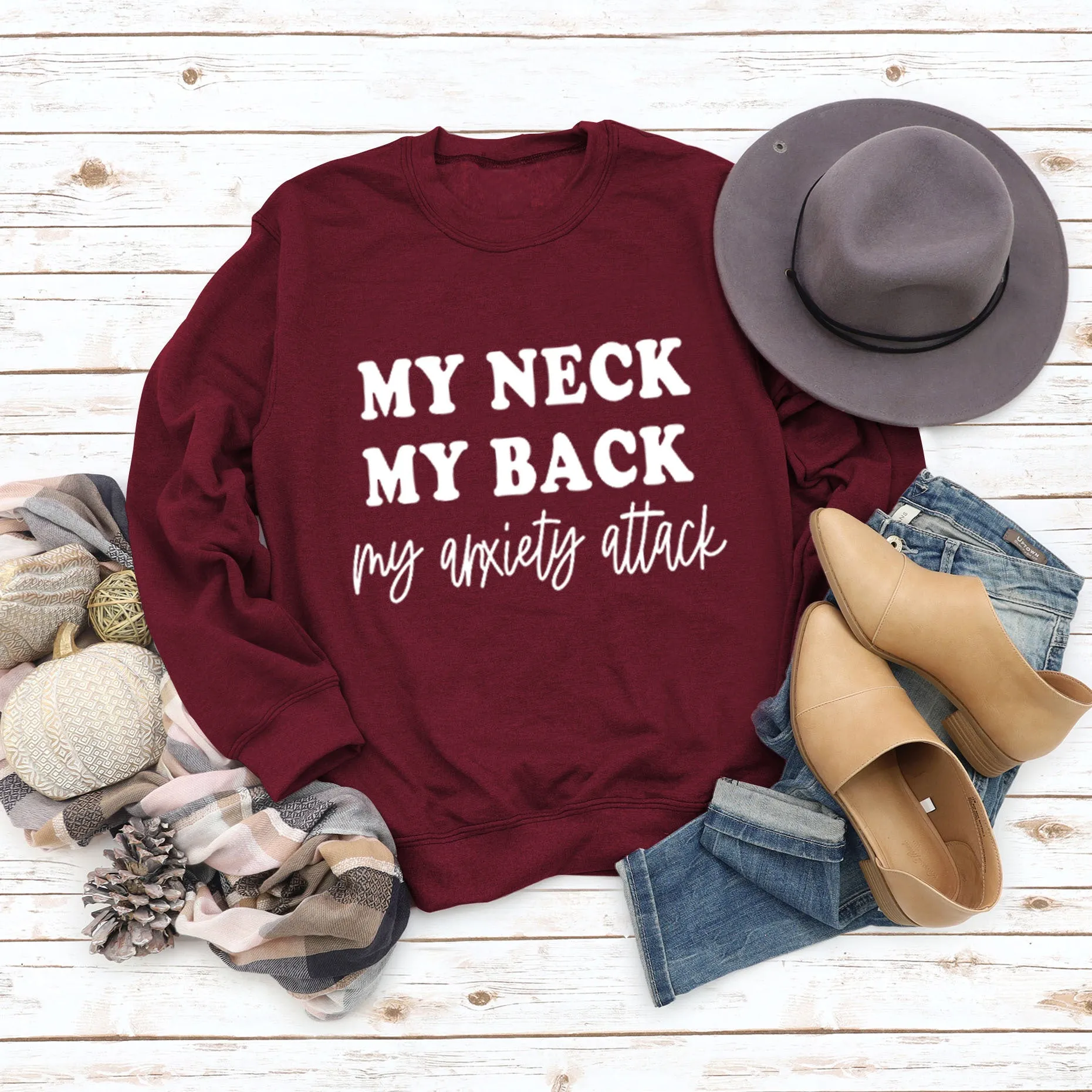 MY NECK MY BACK Fashion Round Neck Large Size Women Long-sleeved Printed Sweater