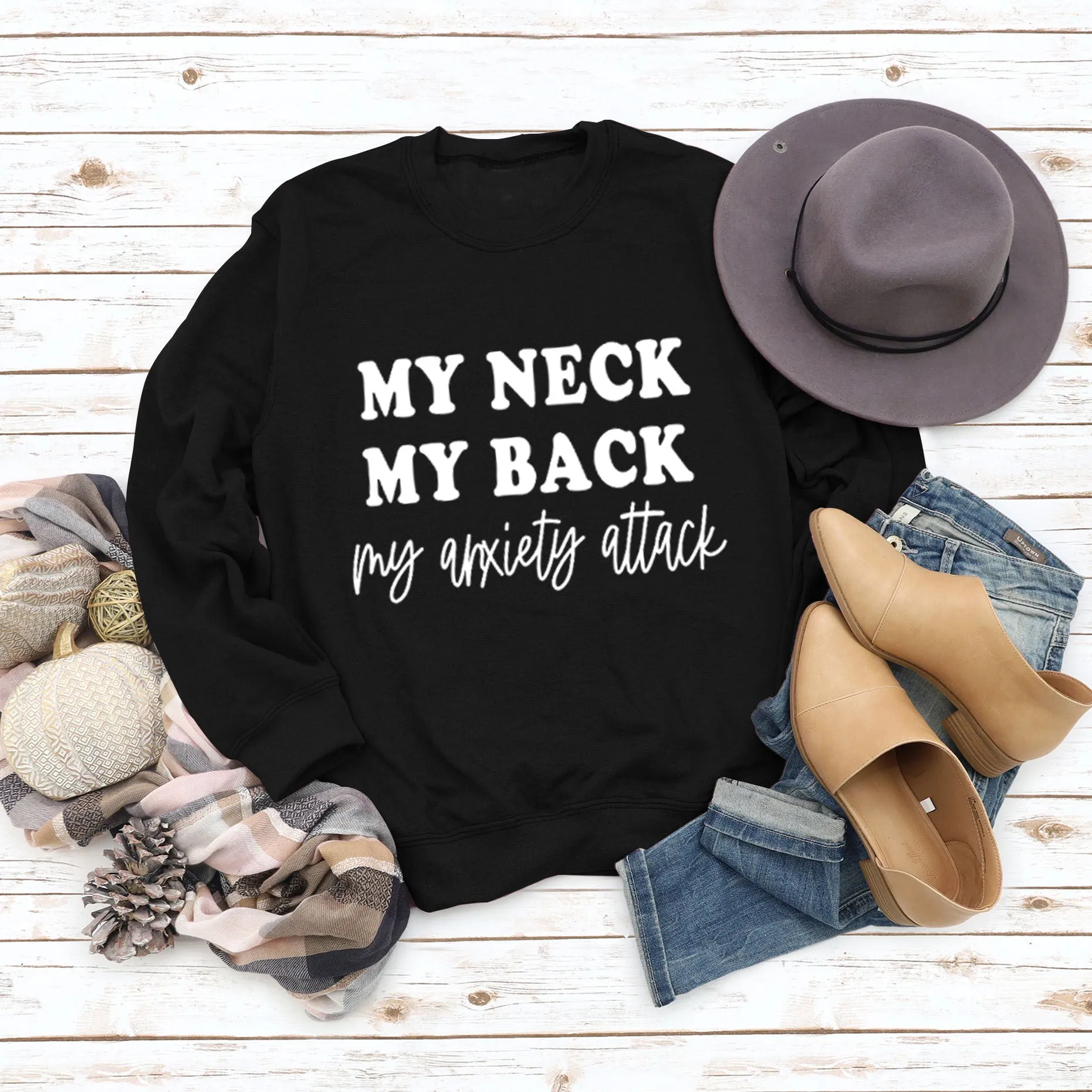 MY NECK MY BACK Fashion Round Neck Large Size Women Long-sleeved Printed Sweater