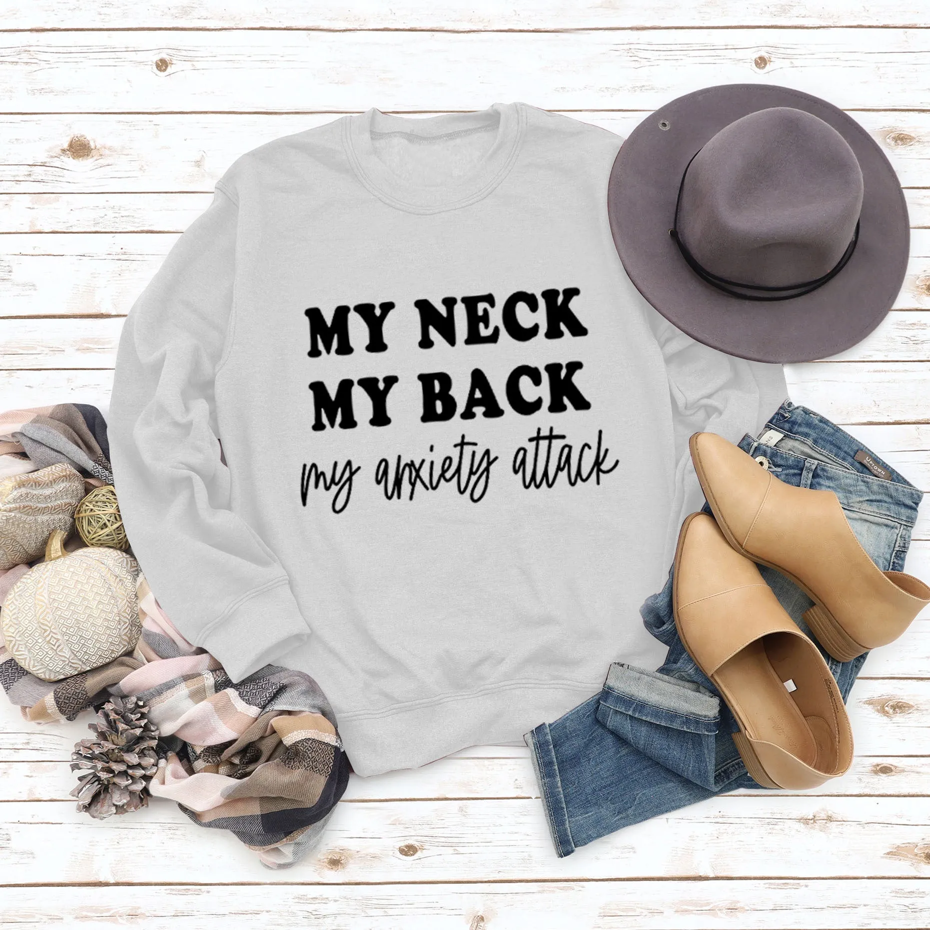 MY NECK MY BACK Fashion Round Neck Large Size Women Long-sleeved Printed Sweater