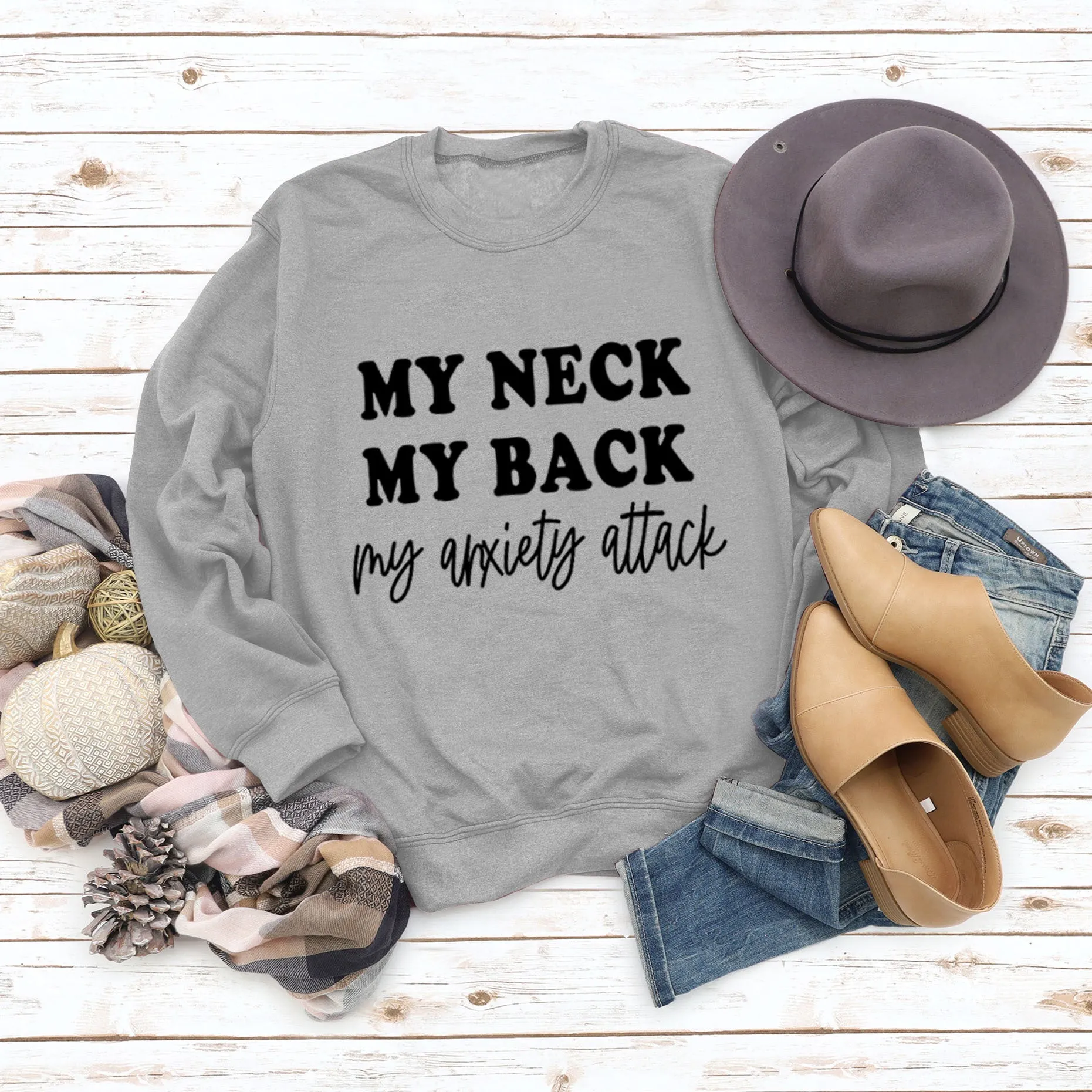 MY NECK MY BACK Fashion Round Neck Large Size Women Long-sleeved Printed Sweater