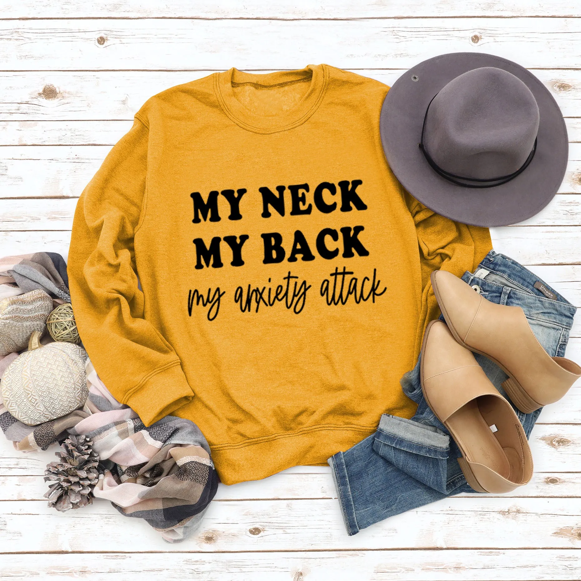 MY NECK MY BACK Fashion Round Neck Large Size Women Long-sleeved Printed Sweater