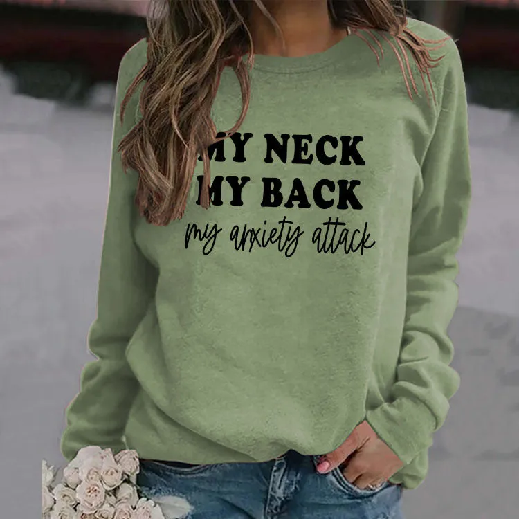 MY NECK MY BACK Fashion Round Neck Large Size Women Long-sleeved Printed Sweater