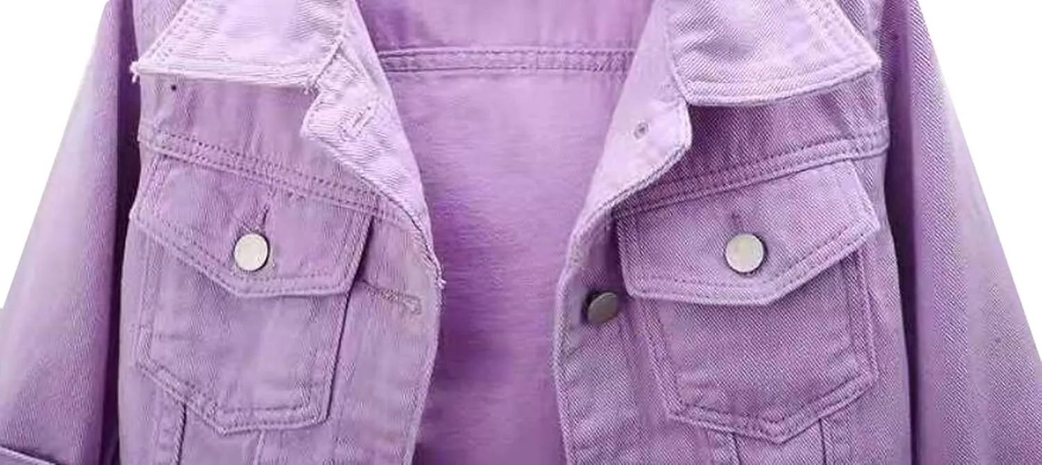 MYtodo Women's Colored Short Denim Jacket Seven-point Sleeve Jean Jacket Shawl Tops