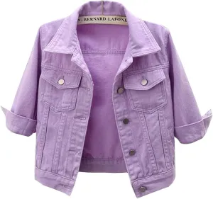 MYtodo Women's Colored Short Denim Jacket Seven-point Sleeve Jean Jacket Shawl Tops