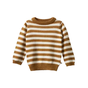 Nature Baby Merino Knit Pullover - Toffee Bold Stripe