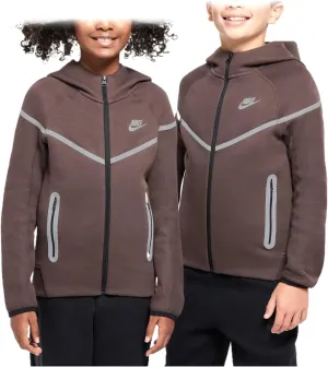 Nike Sportswear Tech Fleece Big Kids' (Boys') Reflective Full-Zip Hoodie (FZ5433-237, Baroque Brown)