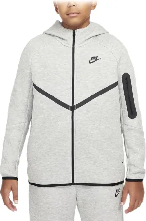 Nike Sportswear Tech Fleece Big Kids' Full-Zip Hoodie (Extended Size) (HV6166-063, ark Grey Heather/Dark Grey Heather)