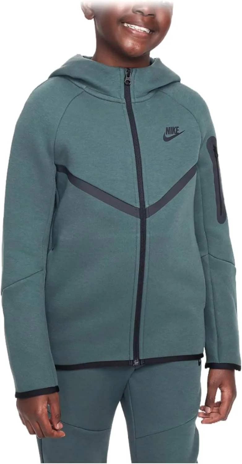Nike Sportswear Tech Fleece Big Kids' Full-Zip Hoodie (HV5867-338, Vintage Green/Vintage)